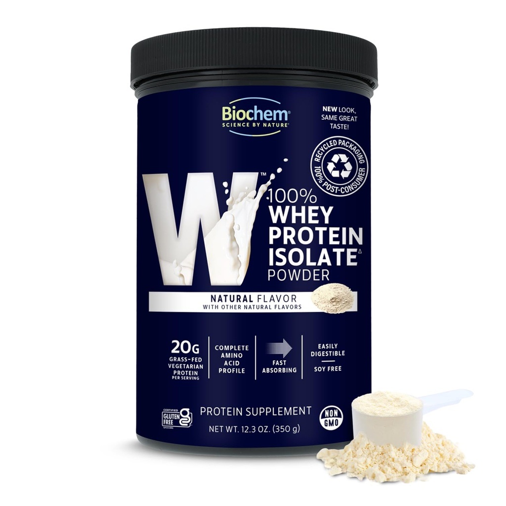 Biochem% 100 Whey Isolate proteini - Doğal Flavor - 12.3 Ounce, Preworkout & Immune Health - 20g Vegetarian Protein - Easy Digestible - Enjoying Taste - Keto Friendly & Easy to Mix...