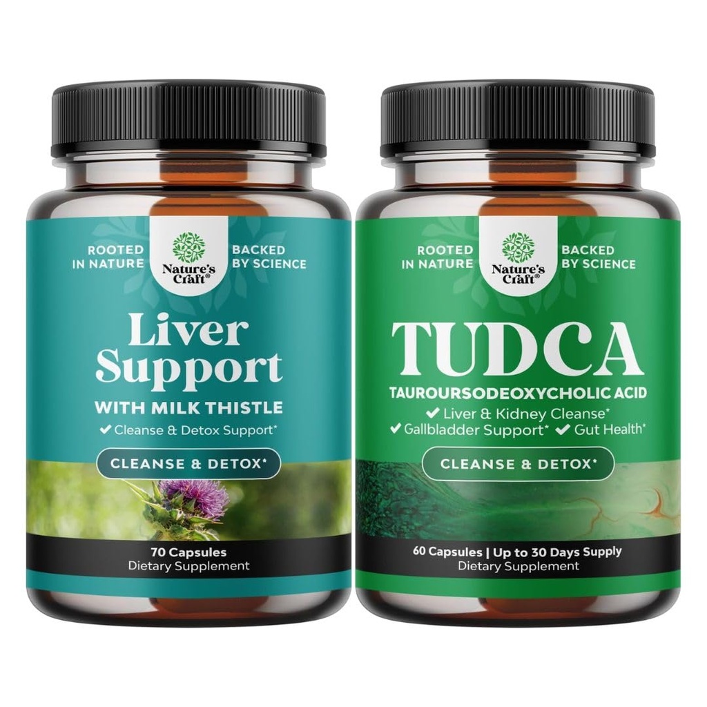 Liver Cleanse Detox & Tamir Formula ve Gelişmiş TUDCA Liver Support Supplement - Süt Butle Dandelion Root Turmeric ve Artichoke Ekstra - Ekstra Güçlü TUDCA 500 mg Bile Salts