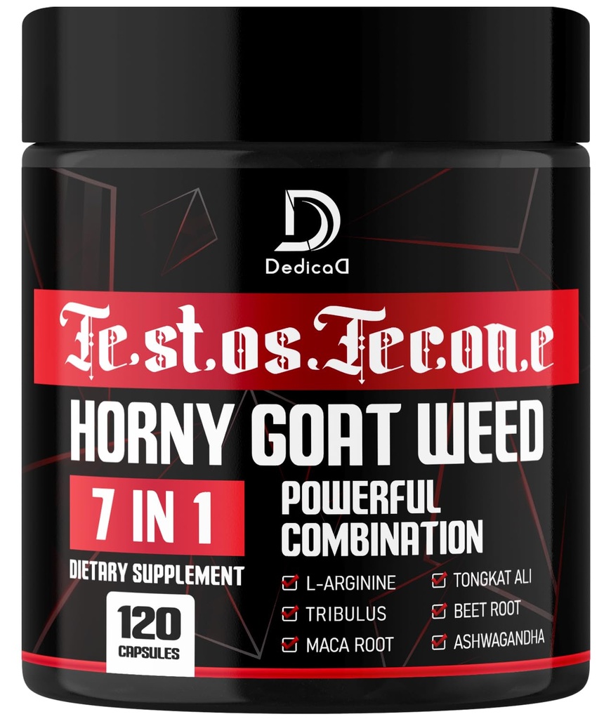 7 in-1 Ultra Test Desteği Tribulus Terrestris Horny Goat Weed L-Arginine Maca Root Tongkat Ali Beet Root - Energy Workout Muscle Strength Support 120 Capsules