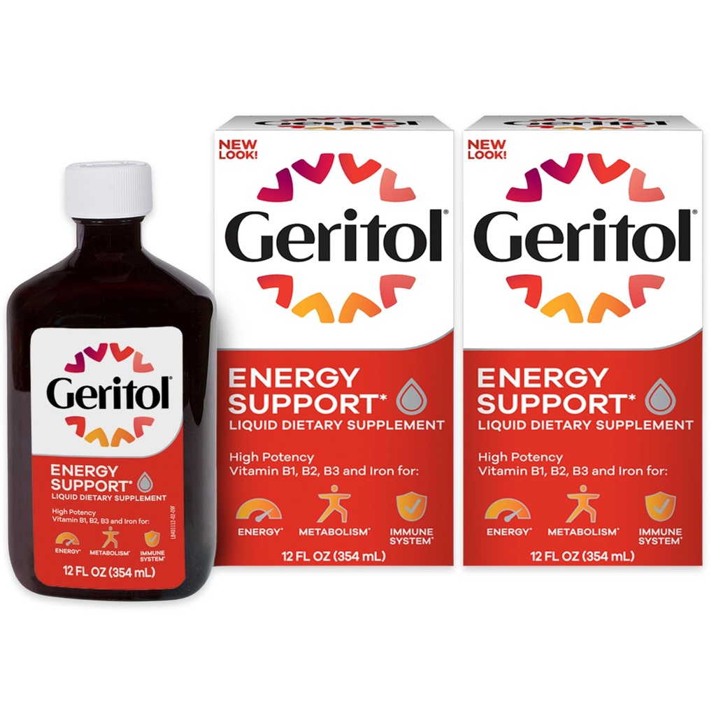 Geritol Sıvı Vitamin ve Demir Supplement, Enerji Desteği, Yüksek Potency B-Vitamins ve Iron, Keyting, Easy to Swallow, No Yapay Sweeteners, Non-GMO, 12 Oz, 2 Pack