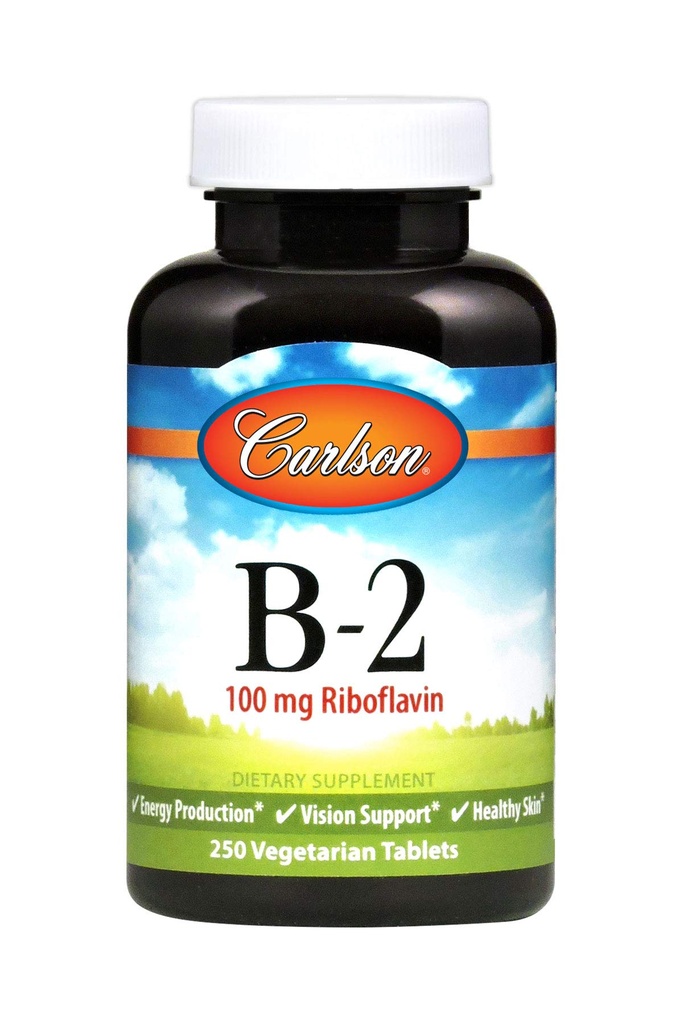 Carlson - B-2, 100 mg Riboflavin, Enerji Üretimi, Vizyon Desteği ve Sağlıklı Cilt, 250 Vejetaryen Tabletler