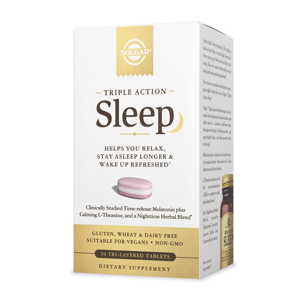 Solgar Triple Action Sleep, 30 Tri-Layer Tabletleri - Time-Release Melatonin & L-Theanine Plus Herbal Mix - Helps You Relax, Fall Asleep Fast & Stay Asleep Longer - Non-GMO, Gluten Free - 30 hizmet