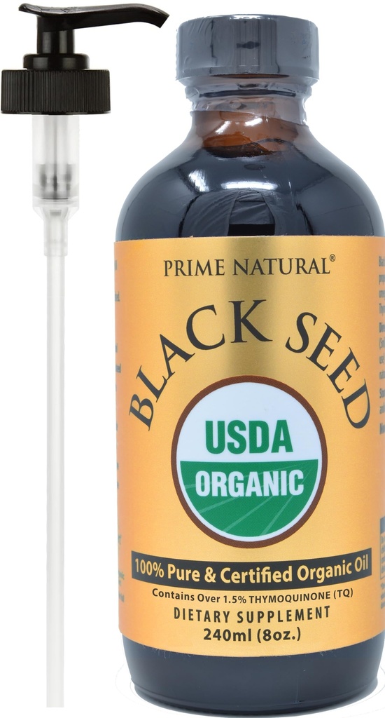 PRIME NATURAL Organik Siyah Tohum Petrol 8oz | Soğuk Baskı Unrefined High Thymoquinone 1.7% USDA Sertifikalı | Türk Köken Potent Pure Nigella Sativa Sıvı | Vegan Omega 3 6 9, Antioksit