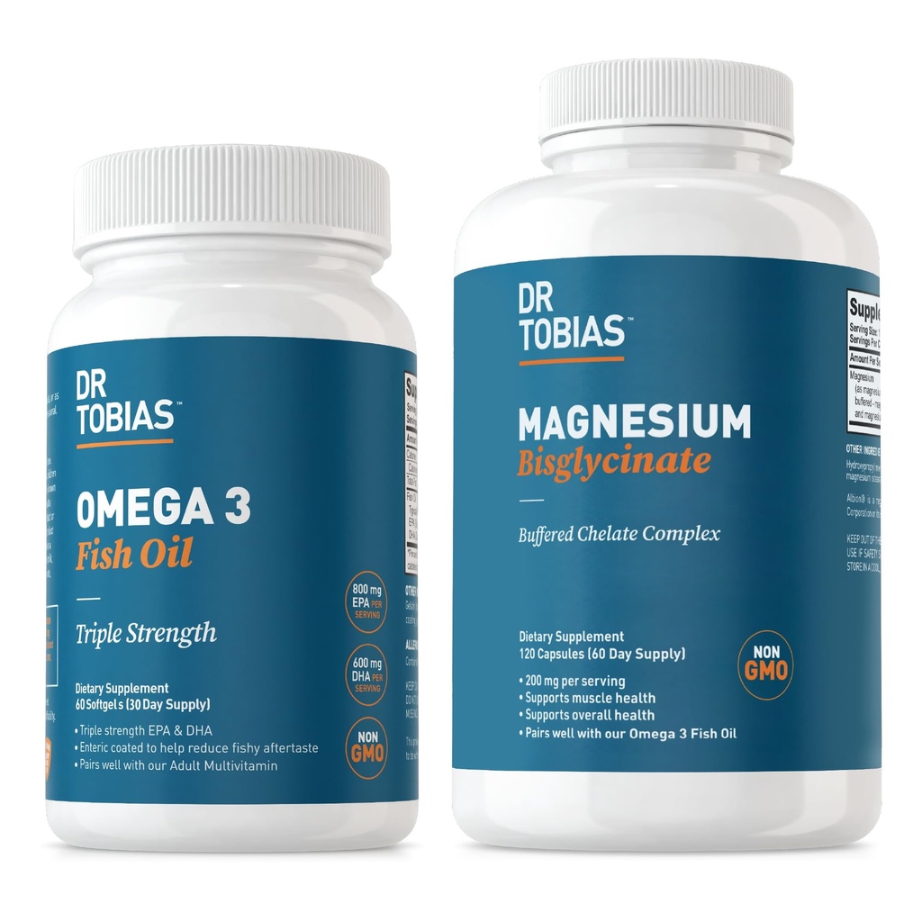 Dr. Tobias Omega 3 Fish Oil & Bisglycinate Supplements, High Abors, Supports Heart, Brain, Immune, Energy, Muscle, Bone & Joint Health, Non-GMOMOB