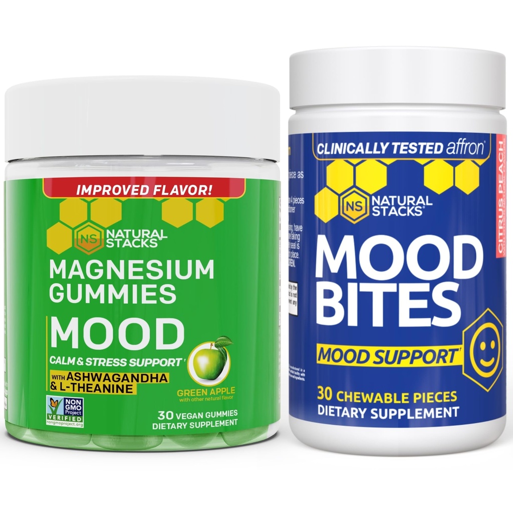 NATURAL STACKS Mood Bites + Mood Magnesium Gummies Bundle - Positive Mood & Stress Support* - 60 Chewables