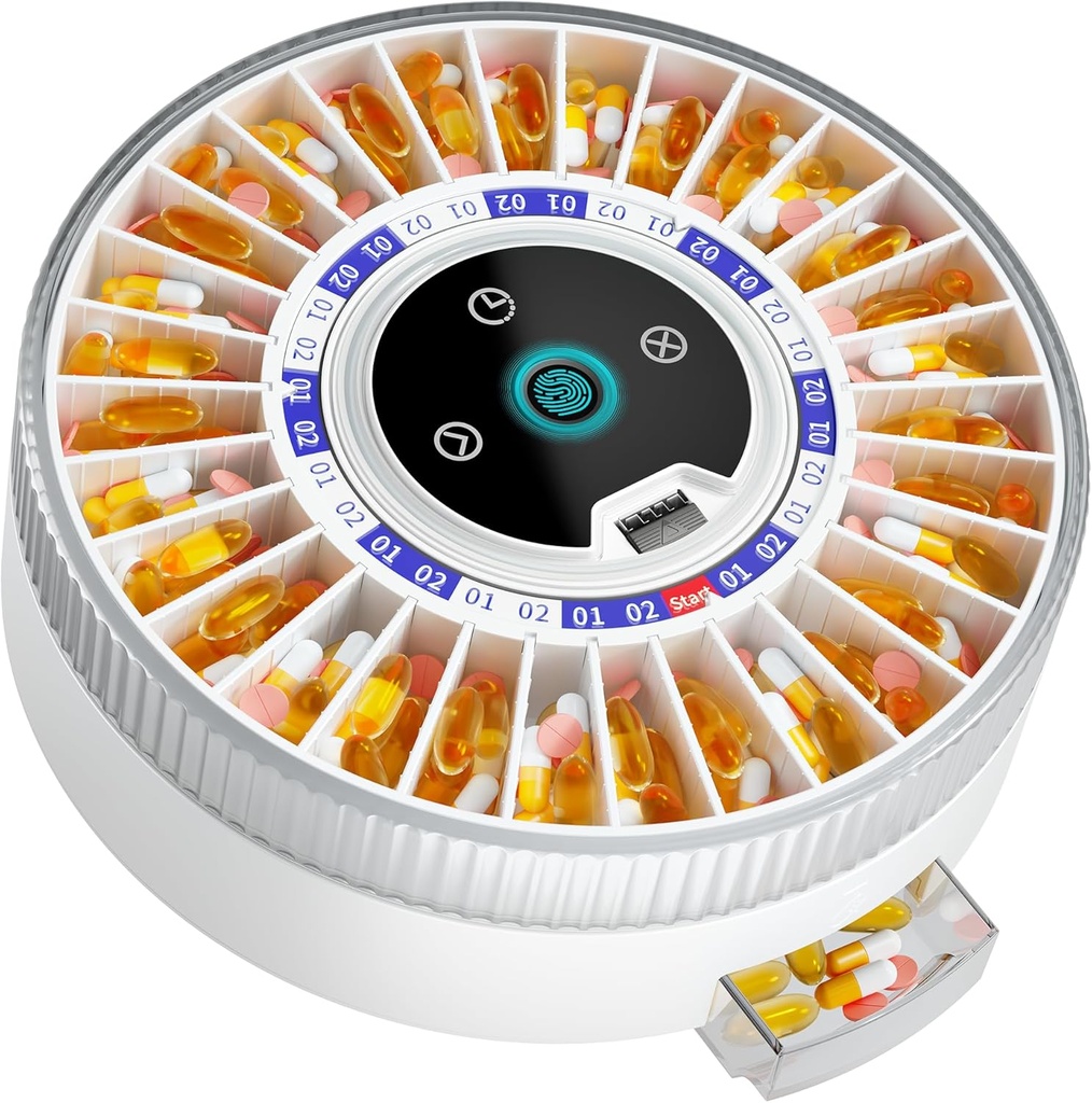 Windtrace® Bluetooth Otomatik Pill Akrilik for Elderly with Alarm, Smart Pill columns with 31-Slot, Parmak ve Mekanik Çift Kilit İlaçlar Kaplaması, Zamanlı Yapıştırıcı Makinesi