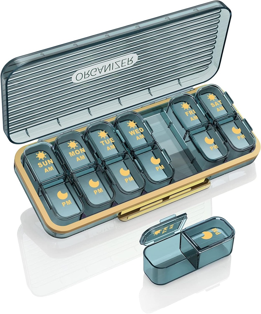 Am Pm Pill Organizer, Haftalık Pill Box 2 Times A Day - Acedada 7 Gün Pill Organizer 7 Ayrı konteynerler, Portatif Günlük Tıp Kaynağı Ekstra Vitamini Davası, Fish Oils, Supplements, Şık Blue Blue Blue Blue Blue
