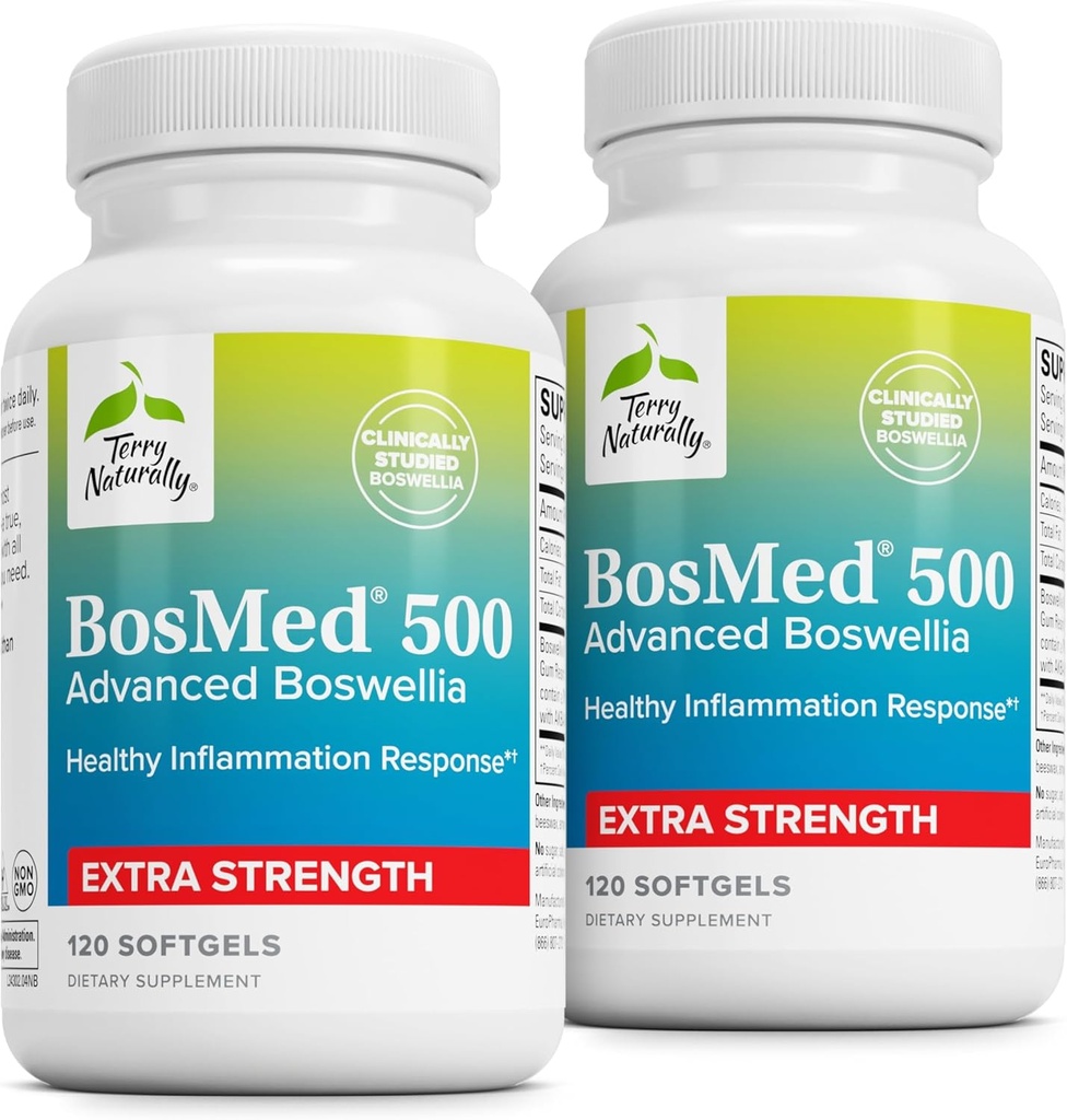 Terry Doğal BosMed 500 Ekstra Kuvvet - Boswellia Serrata Ekstraksiyon Tamam - Sağlıklı Lung Desteği için Tamam - AKBA Yüksek Seviyeleri ile Herbal Supplement Formula - 120 Softgels (Pack of 2)