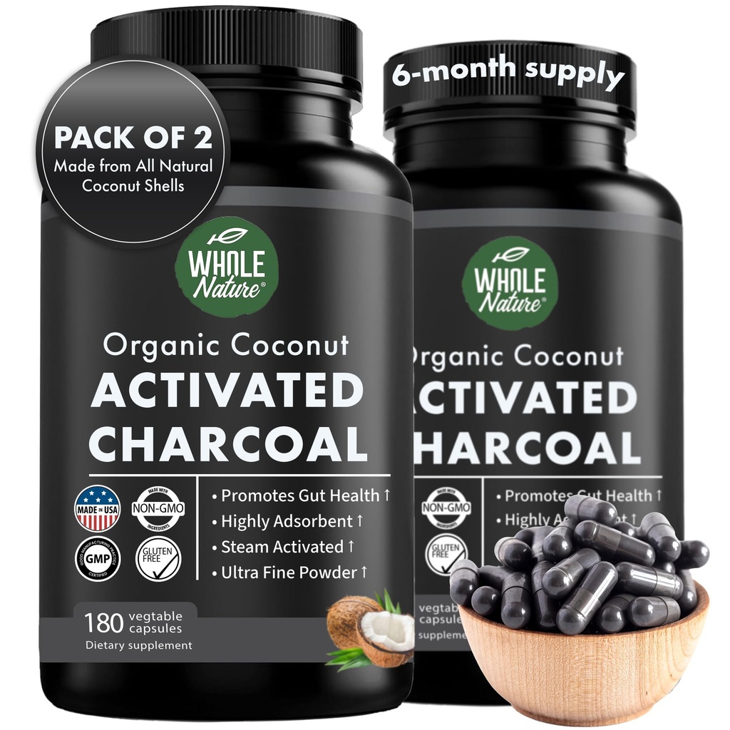 Membran Aktif Charcoal Capsules, 180 Charcoal Capsules, Diş Beyazı, Yardımlar Constipation, Bloating, Stomach Gas, Heartburn, Pure Coconut Derived Tamam (2) (2)