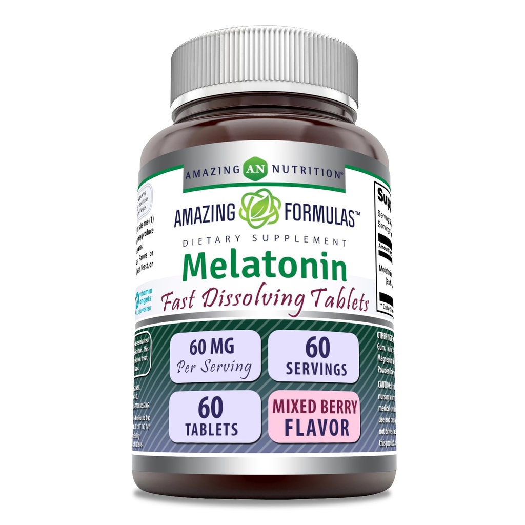 Amazing Formulas Melatonin Fast Discrypt Supplement | hizmet başına 60 Mg | Karma Berry Flavor | 60 Tablet | Non-GMO | Gluten-Free | Made in USA