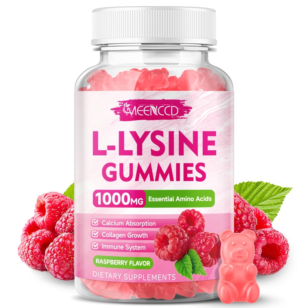 L-Lysine 1000 mg Gummies, Lysine Supplement for Yetişkinler & Kids, Essential replica Supplement for Lips & Oral Health, Boost Immune & Collagen & Food, Sugar-Free, Raspberry Flavor, 60 Count