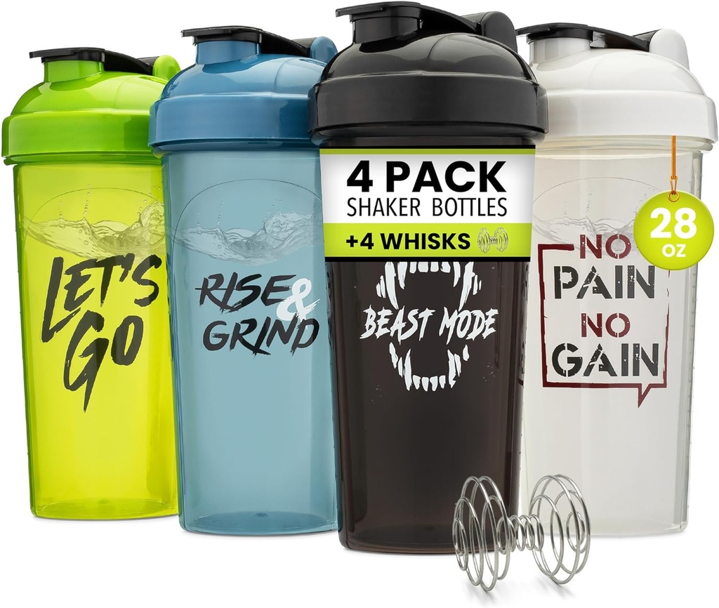 GOMOYO [4 Pack] 28oz Shaker Şişe Motivasyonlu Sözlerle |Shaker Kupası 4x Wire Mikser ile | Protein Mixes Pack için Shaker, Leak Prodüksiyon ve Dishwasher Güvenli Güvenli