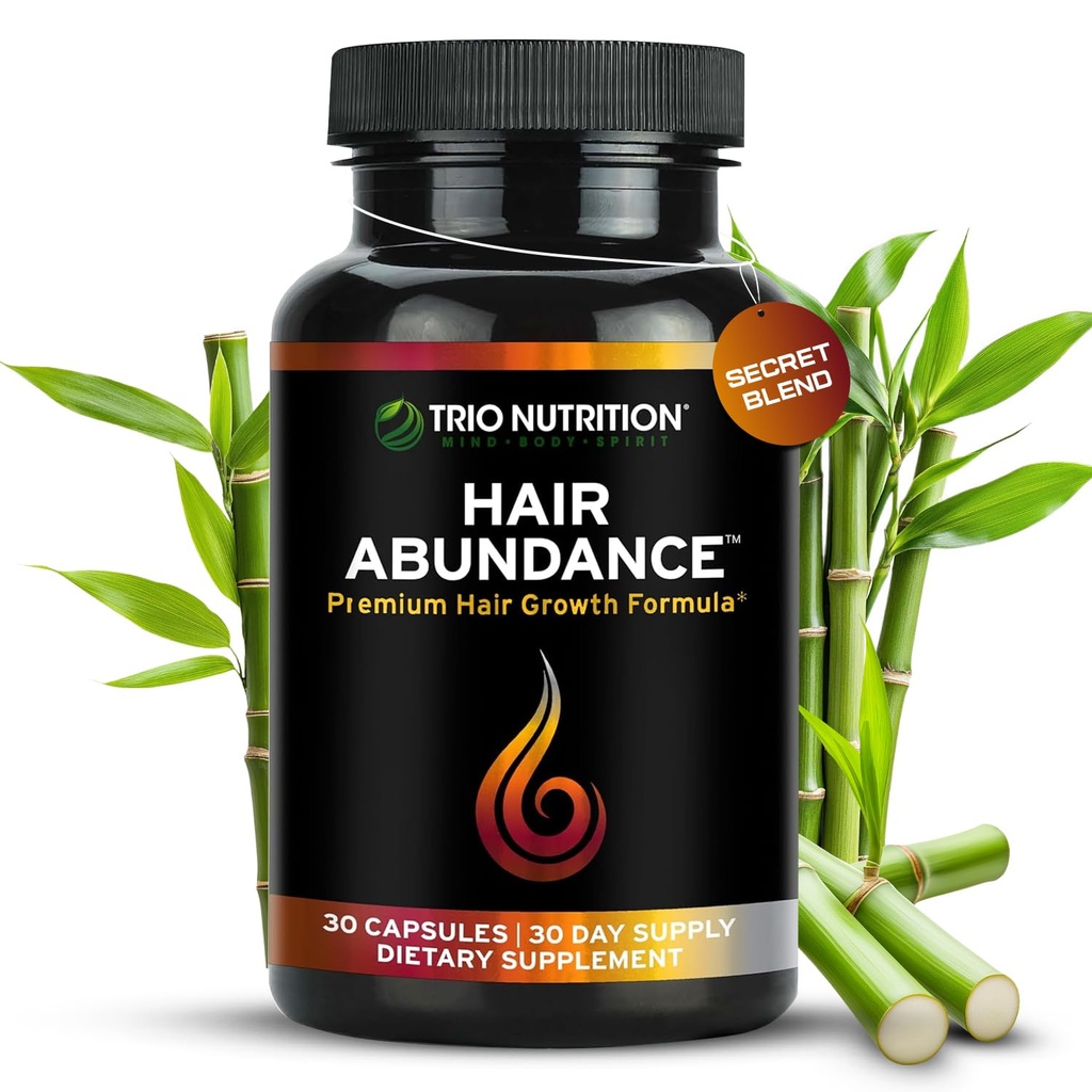 TRIO NUTRITION Saç Abundance | Saç Büyümesi için Doğal Vitamin Tamamı, Güçlü Nails ve Smooth Skin / Collagen, Keratin, çinko & Selenium | Biotin 10000 | 30 Day Supply