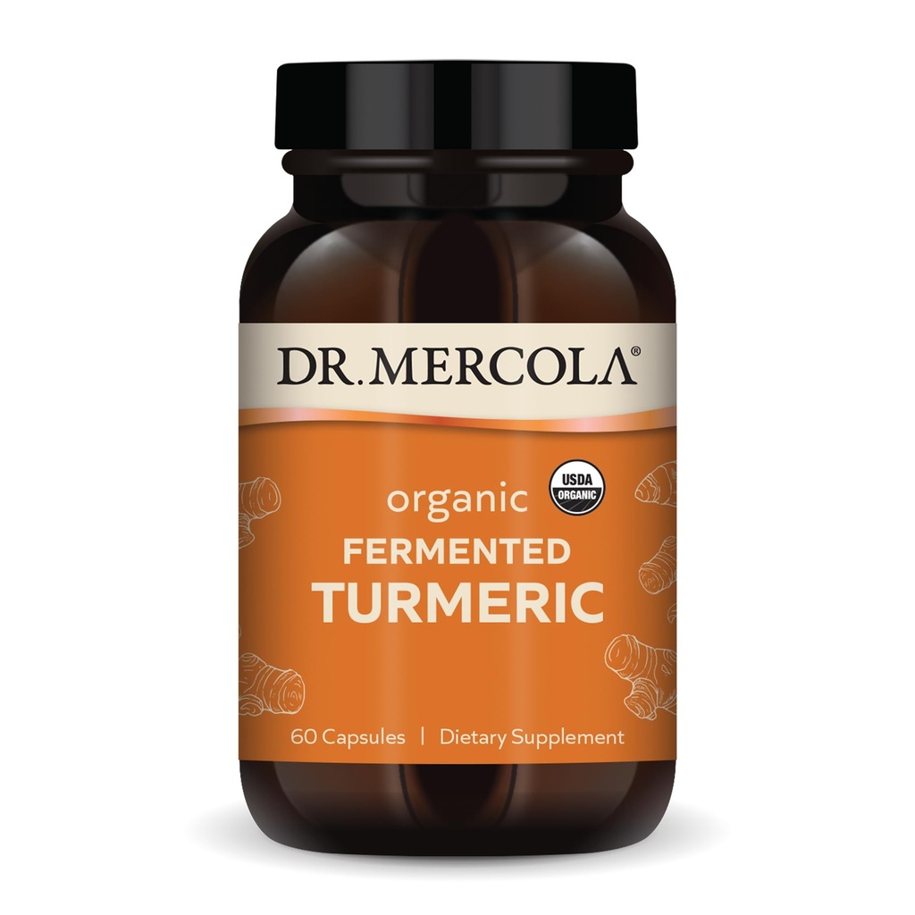 Dr. Mercola Organik Fermented Turmeric - 370 mg Fermented Turmeric - High-Bioavailability Curcuminoids - USDA Organic, Non-GMO, Gluten-Free & Soy-Free - 60 Capsules (30 hizmet)
