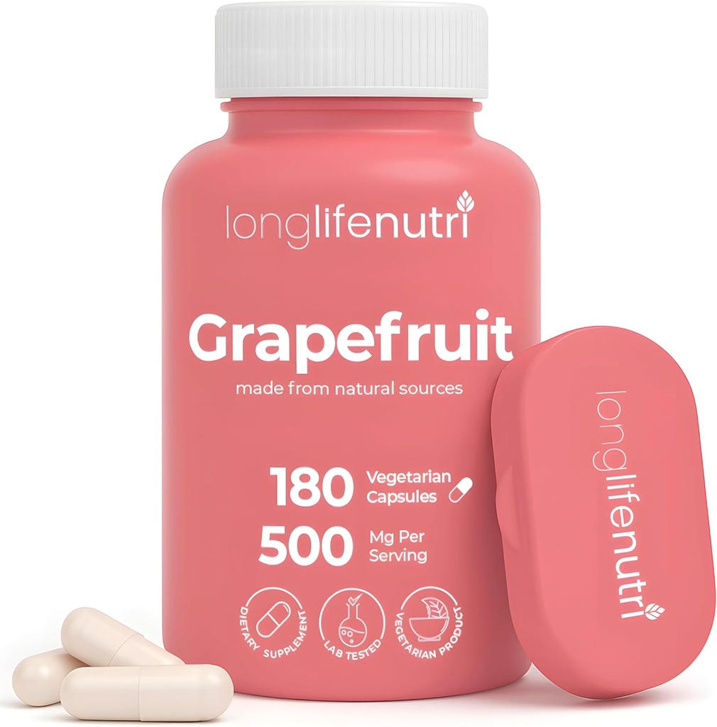 Grapetre Tohumu 500 mg - Citrus Paradisis, 180 Vejetaryen Capsules, Organik Naringin Supplement for Daily Energy & Balance, 6-Month Supply, GMP sertifikalı, ABD'de Yapılan