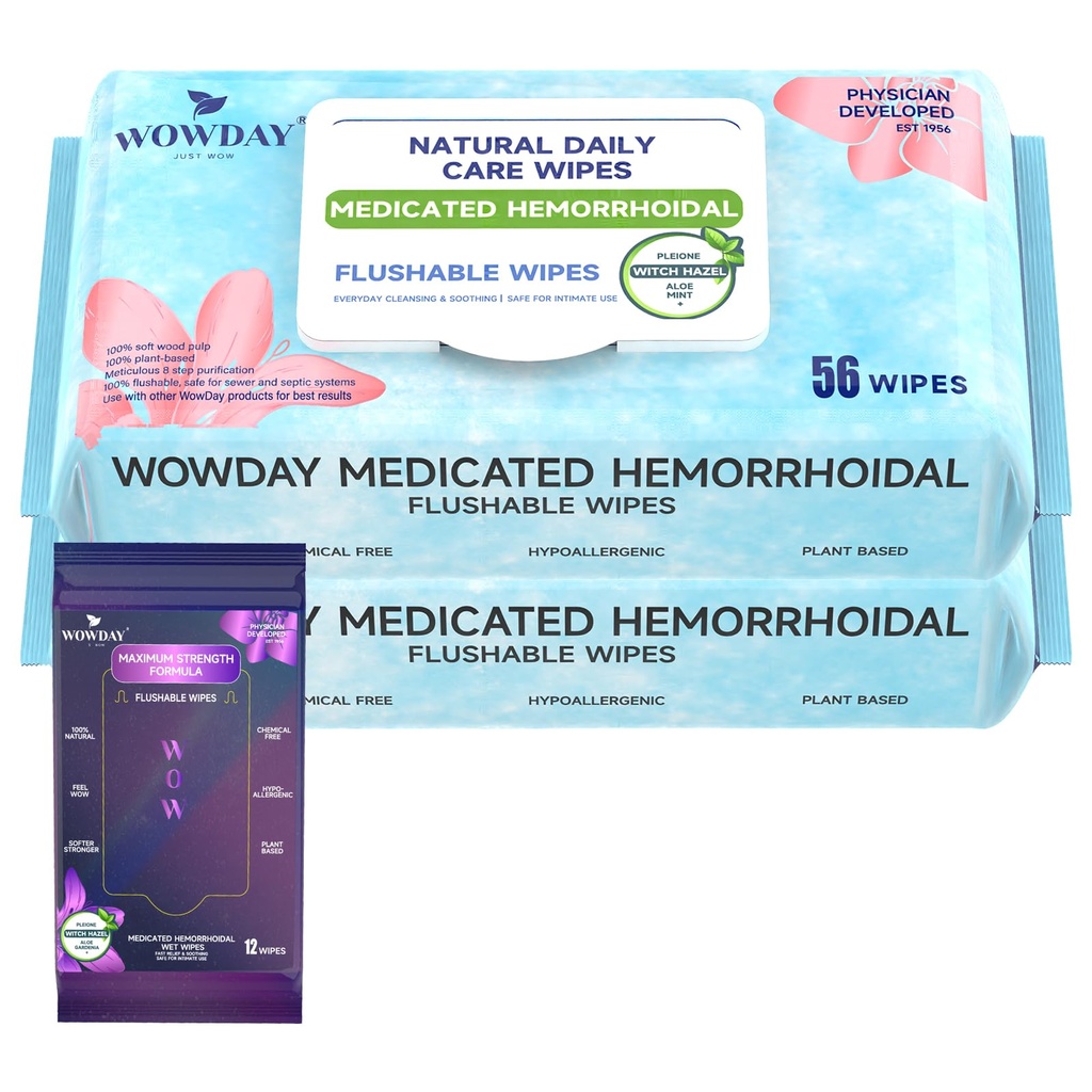 Flushable Hemorrhoid Wipes | Medicated Witch Hazel Wipes Ph Balanced | 112 Kontrance Free Adult Hemorrhoid Treatment Witch Hazels Wipe for Butt Itch Relief Soothing