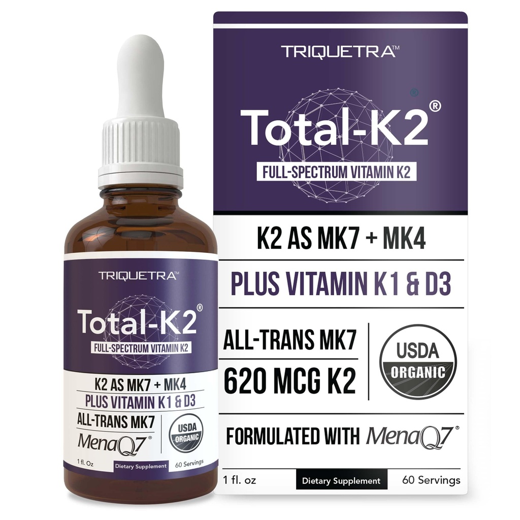 Toplam K2® | MK7 & MK4 | Plus K1 & Vitamin D3 Cofak - hizmet başına 620 mcg K2 - MenaQ7® - Full-Spectrum Vitamin K - Vegan, Organik sertifikalı (Liquid 1 oz)