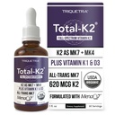 Toplam K2® | MK7 & MK4 | Plus K1 & Vitamin D3 Cofak - hizmet başına 620 mcg K2 - MenaQ7® - Full-Spectrum Vitamin K - Vegan, Organik sertifikalı (Liquid 1 oz)