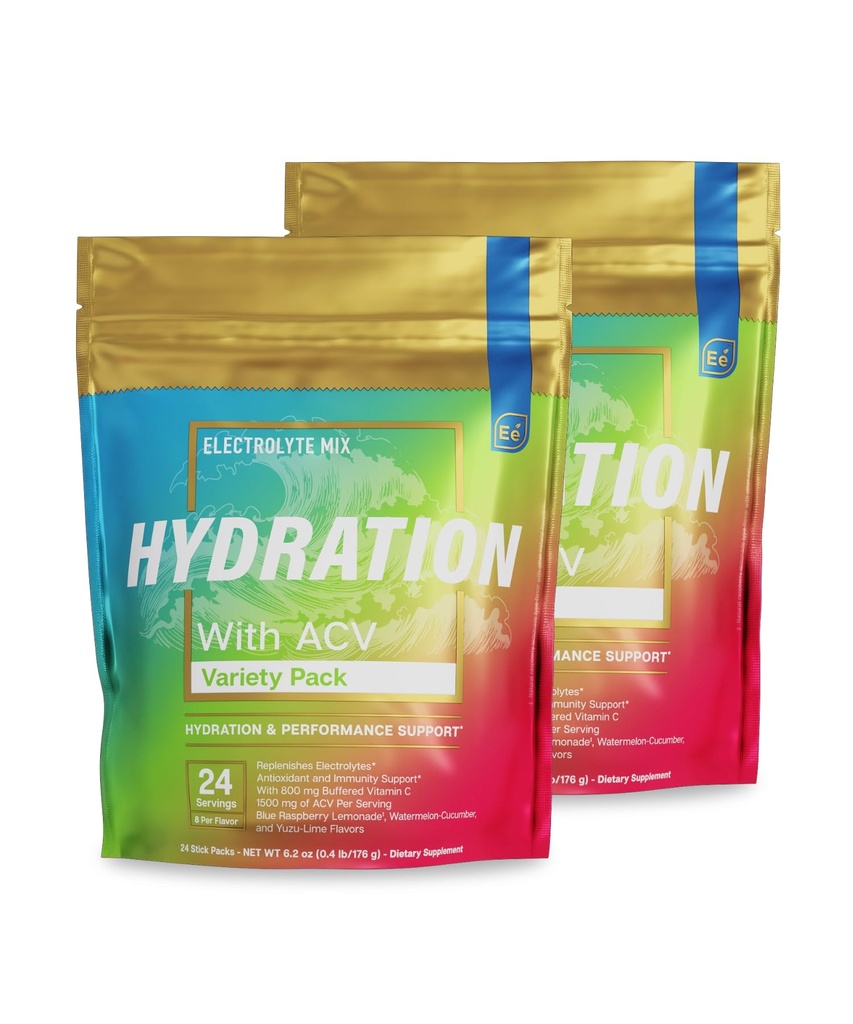 Essential Elements® Hydration Packets - Variety Pack - Electrolytes Powder No Sugar - Electrolyte Drink Mix - Superior Hydration with ACV & Vitamin C - 48 Stick Packs
