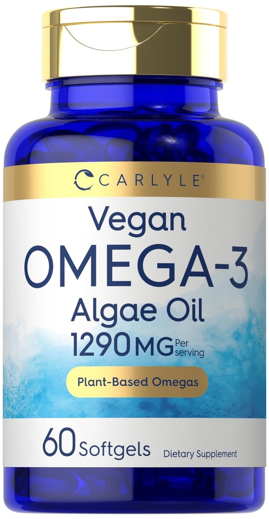 Carlyle Vegan Omega 3 Supplement | 1290 mg | 60 Softgels | Plantive | Non-GMO & Gluten Free | Algae Oil