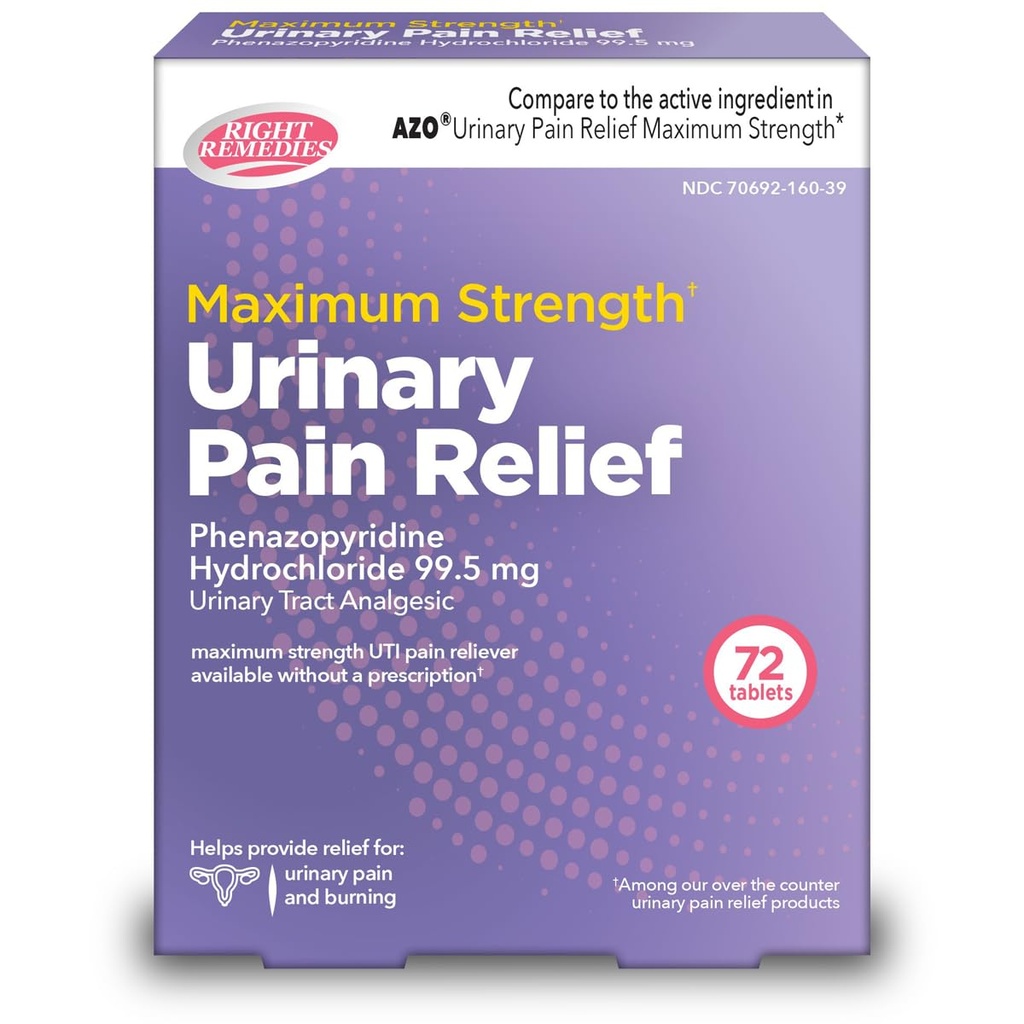 Urinary Pain Relief Phenazopyridine HCl 99.5 mg Tabletler | UTI Ağrısı Hızlı Yardım için En Güçlü OTC, Yanan ve Bladder rahatsızlık | Genric AZO Maksimum Güç (72 Kont)