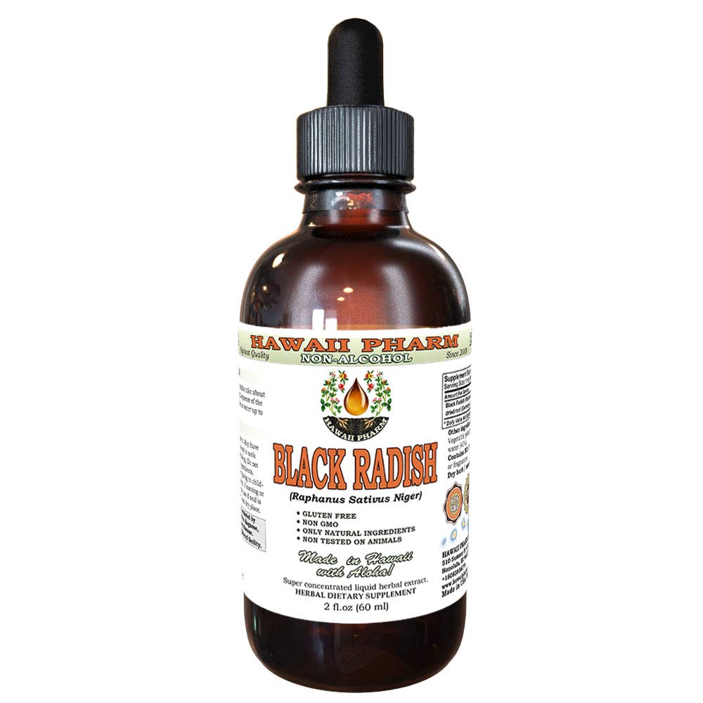 Hawaii Pharm Black Radish Alcohol-Free Liquid Extract, Black Radish (Raphanus Sativus Niger) Dried Root Glycerite Natural Herbal Supplement 2 oz