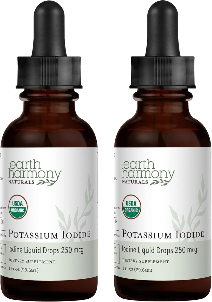 USDA Organik Potasyum Iodide 250 mcg Sıvı Supplement 2Pack (1 Yıllık Supply) - The Thyroid Gland ve Iodine'nin Exposure & Low Levels of Iodine - More Bio available Than Tabletler, Pills - 1 Fl Oz