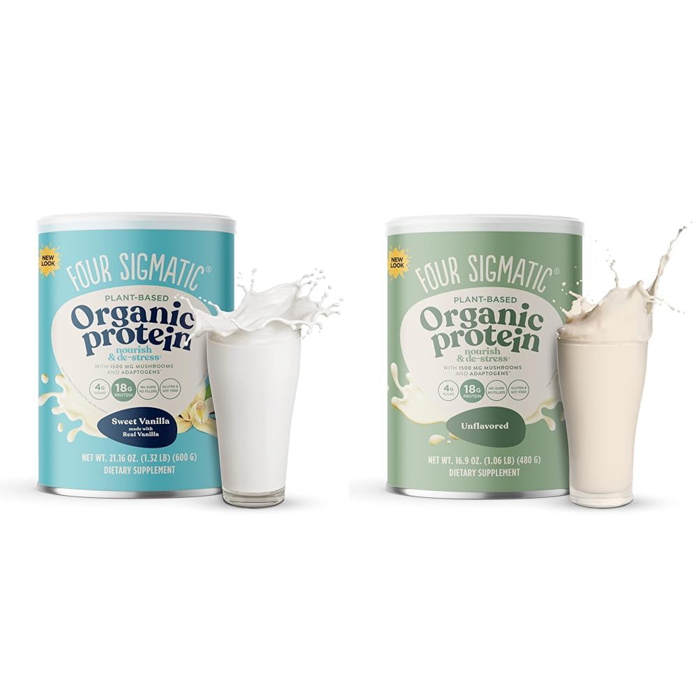 Four Sigmatic Organic Vegan & Plant Protein Tozları | Mushrooms, Adaptogens | Gluten Free, Non-GMO | Vanilla & Unflavoreded
