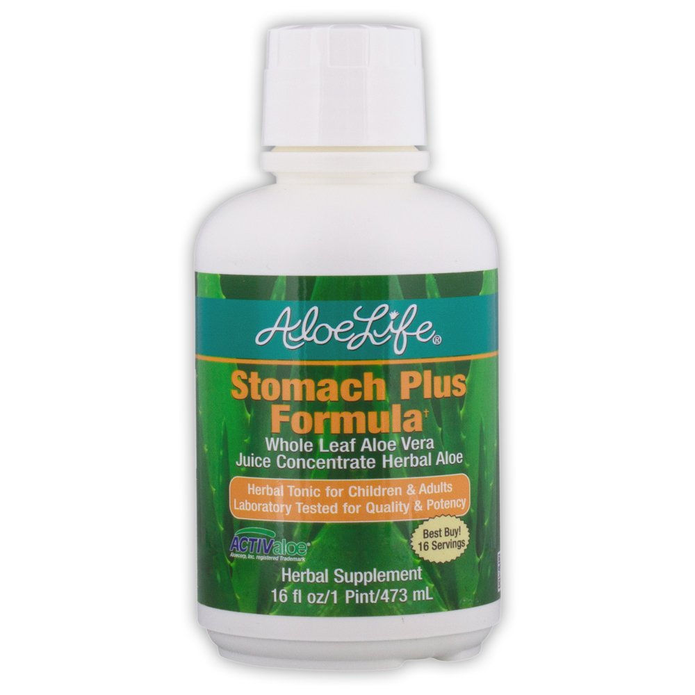 Aloe Life - Stomach Plus Formula, Fast-Acting Tonic for Children, Yetişkinler, & Seniors, Supports Health Digestion & Helps to Soothe Gas, Bloating, & Nausea, Aloe Vera Temp, Gluten-Free (16 oz)