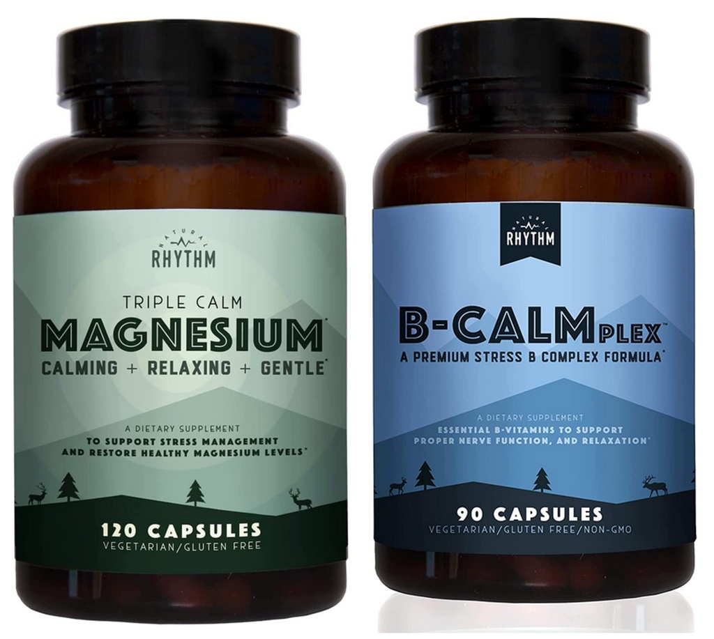 Doğal Rhythm Calm Sche - Triple Calm Magnezyum 150 mg, 120 Capsules + B-CALMplex, Benzersiz Vitamin Biç, 90 Capsules