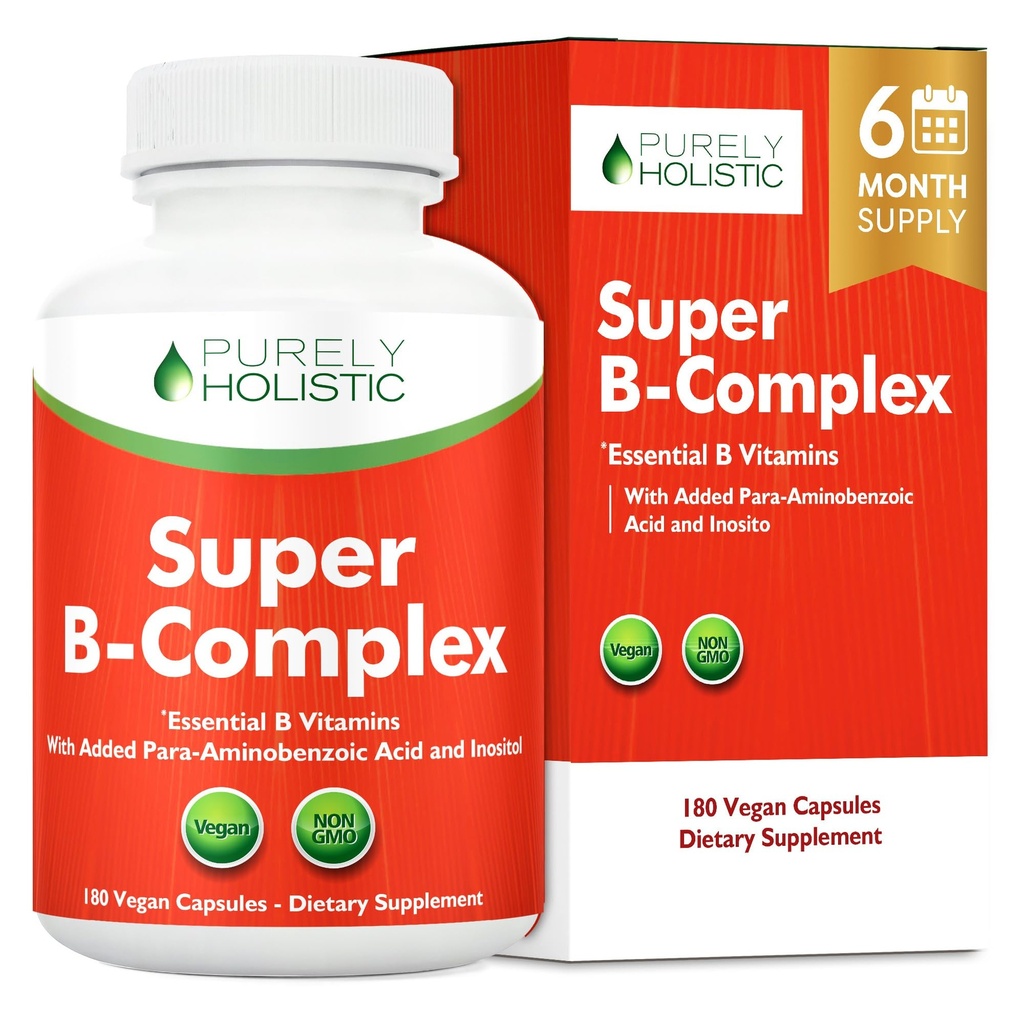 B Kompleks - 8 Super B Kompleks Vitaminleri Choline & Inositol, Vitamins B1, B2, B3, B5, B6, B8, B9 & B12 - B100 Kompleksi - 180 Vegan Capsules - 6 Ay Supply - ABD'de Made