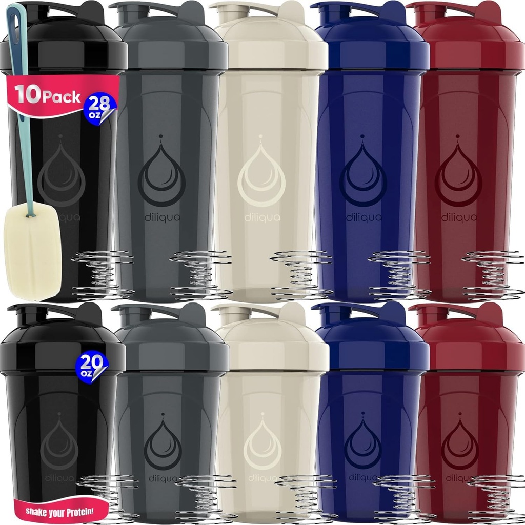 Protein Mixes için Wire Whisks ile 10 PACK- Shaker Şişeler | Leakproof Blender Shaker Şişe Paketi | Honda-Free & Dishwasher Güvenli | 5 Büyük 28 oz & 5 Küçük 20 oz Shaker Şişe | Cups for Shakes