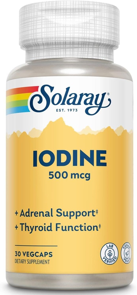 Solaray Iodine 500 mcg | Sağlıklı Tiroid Fonksiyonlarına Yardımcı Olabilir, Metabolism, Focus and Energy | Non-GMO, Vegan | 30 VegCaps | Paket 2