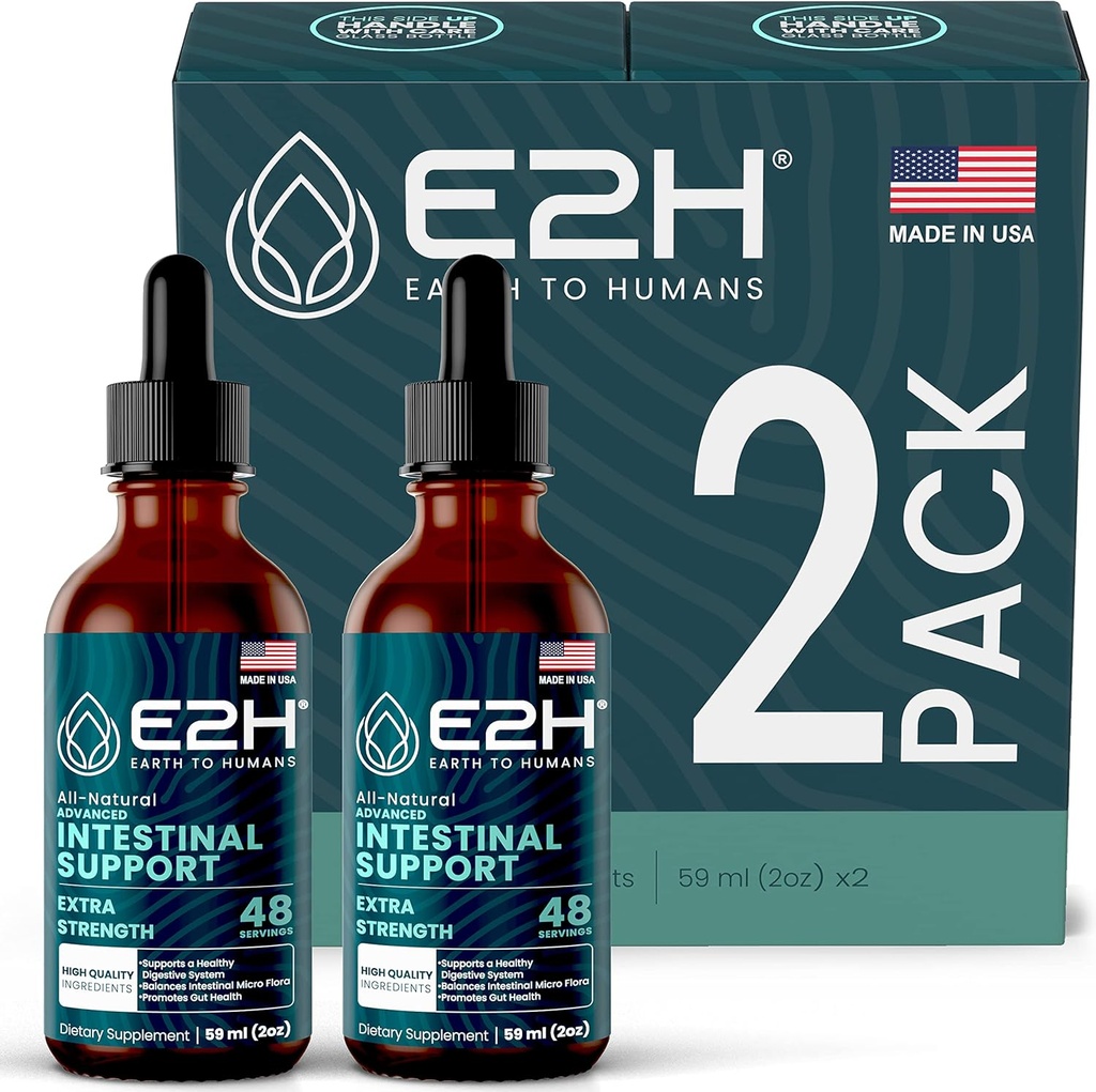 E2H Advanced Intestinal Support - Promotes Gut Health and Digestive System - Wormwood and Black Walnut Extract - Non-GMO, Vegan - (2 Bottles)