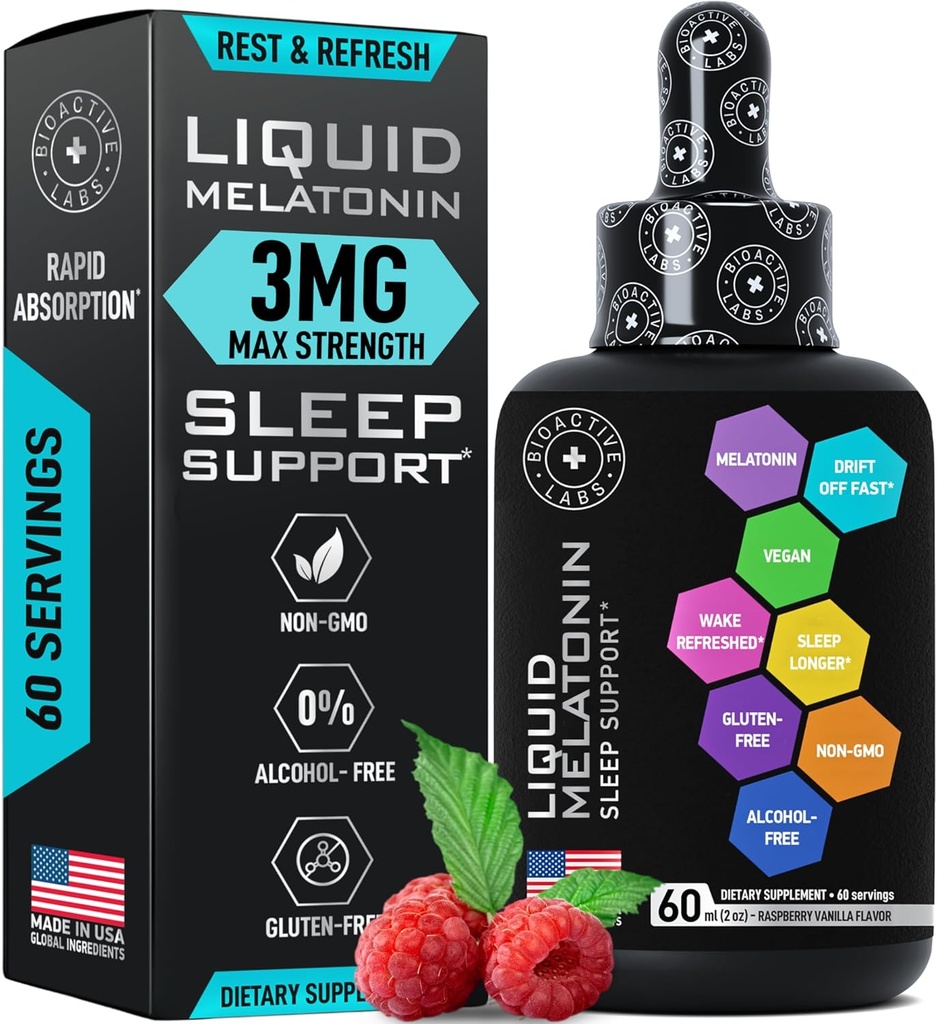 Liquid Melatonin for Adults and Children - 3mg Extra Strength Sublingual Liquid Melatonin for Kids and Adults - Sleep Fast Liposomal Drops - Natural Raspberry Flavor Sleep Aid - 60ml