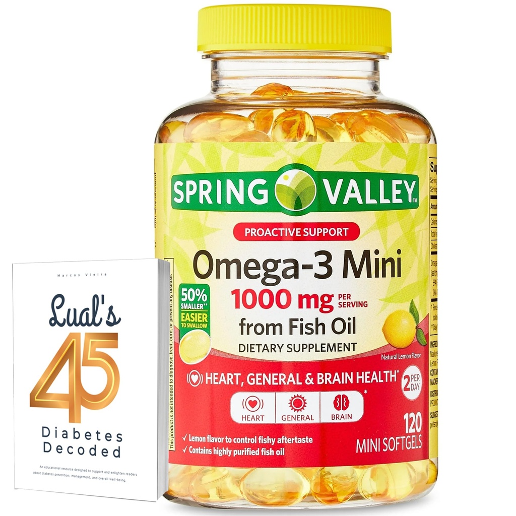 Spring Valley Omega-3 Balık Yağı 1000 mg, 120 Kont, Diyet Tamam, Omega 3 Mini Softgels Sche ile Luall'ın 45 Diyabet Decoded