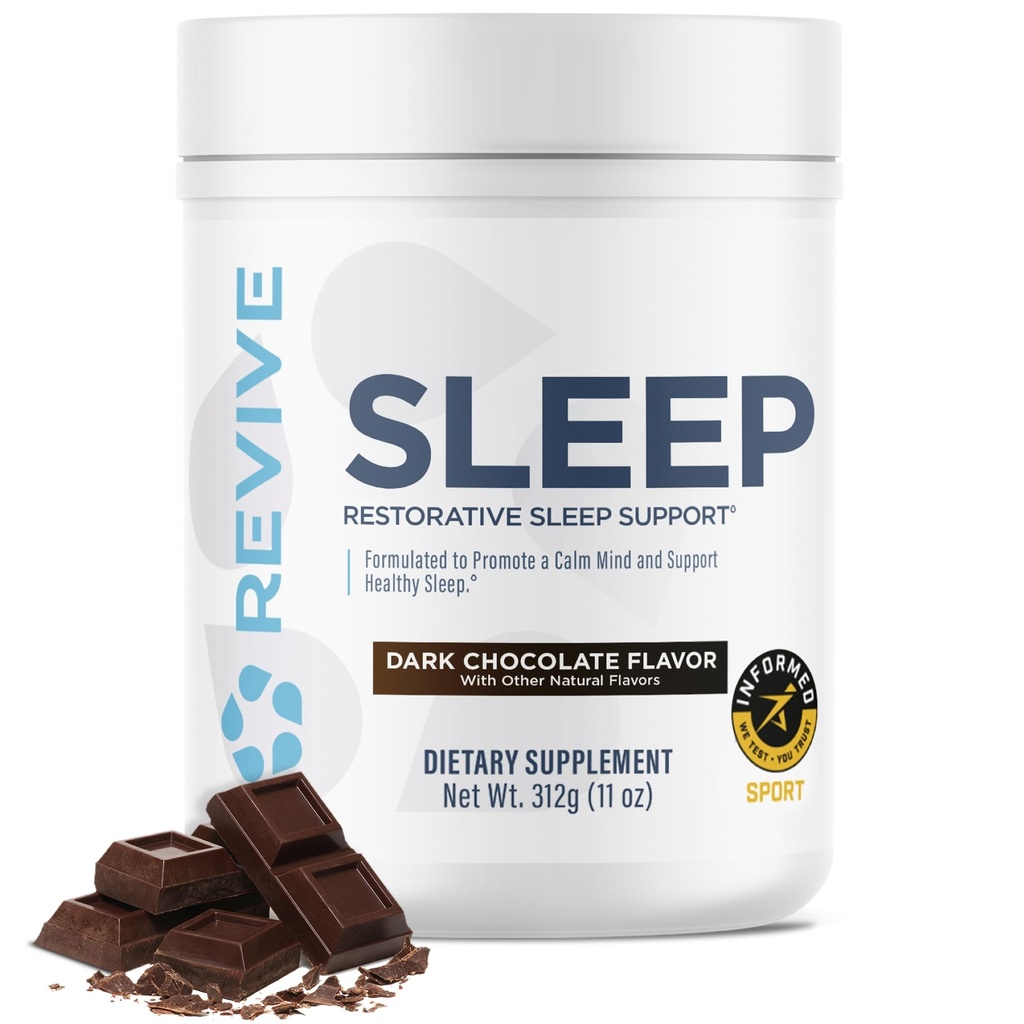 Revive MD Sleep Support Supplement for Yetişkinler, Dark Chocolate - Sleep Supplements with Magnezyum (Glycinate), Inositol, Glycine & L-Theanine - Promosyonasyon & Sleep Health (30 hizmet)