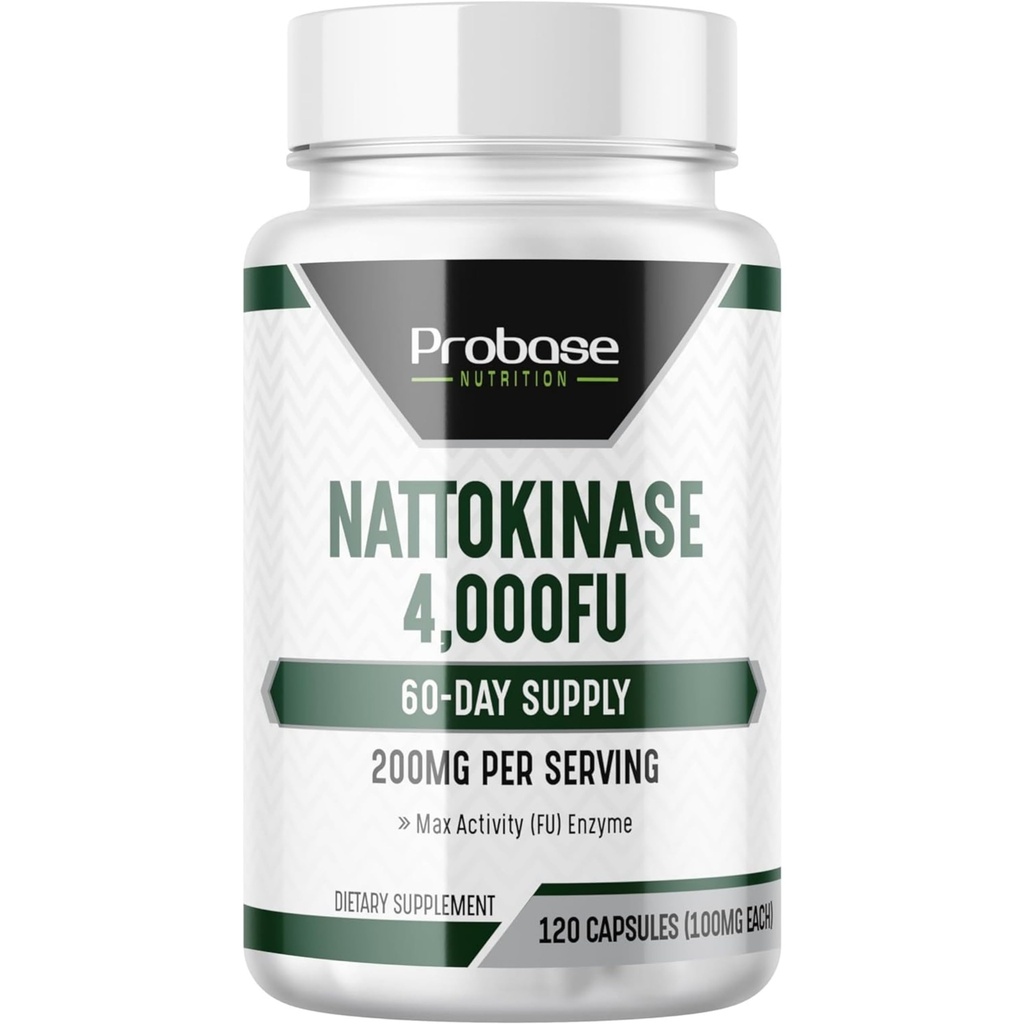 Probase Beslenme Nattokinase Supplement 4,000 FU Servisleri, 120 Capsules (Japon Natto) Sistemik Enzymes for Cardiovascular and Circulatory Support