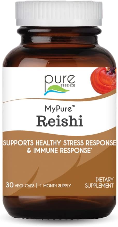 PURE ESSENCE LABS MyPure Reishi Organic Mushrooms Supplement - 100% Real Mushroom Extract for Immune Support, Stress Relief, Build Energy (30 Capsules)