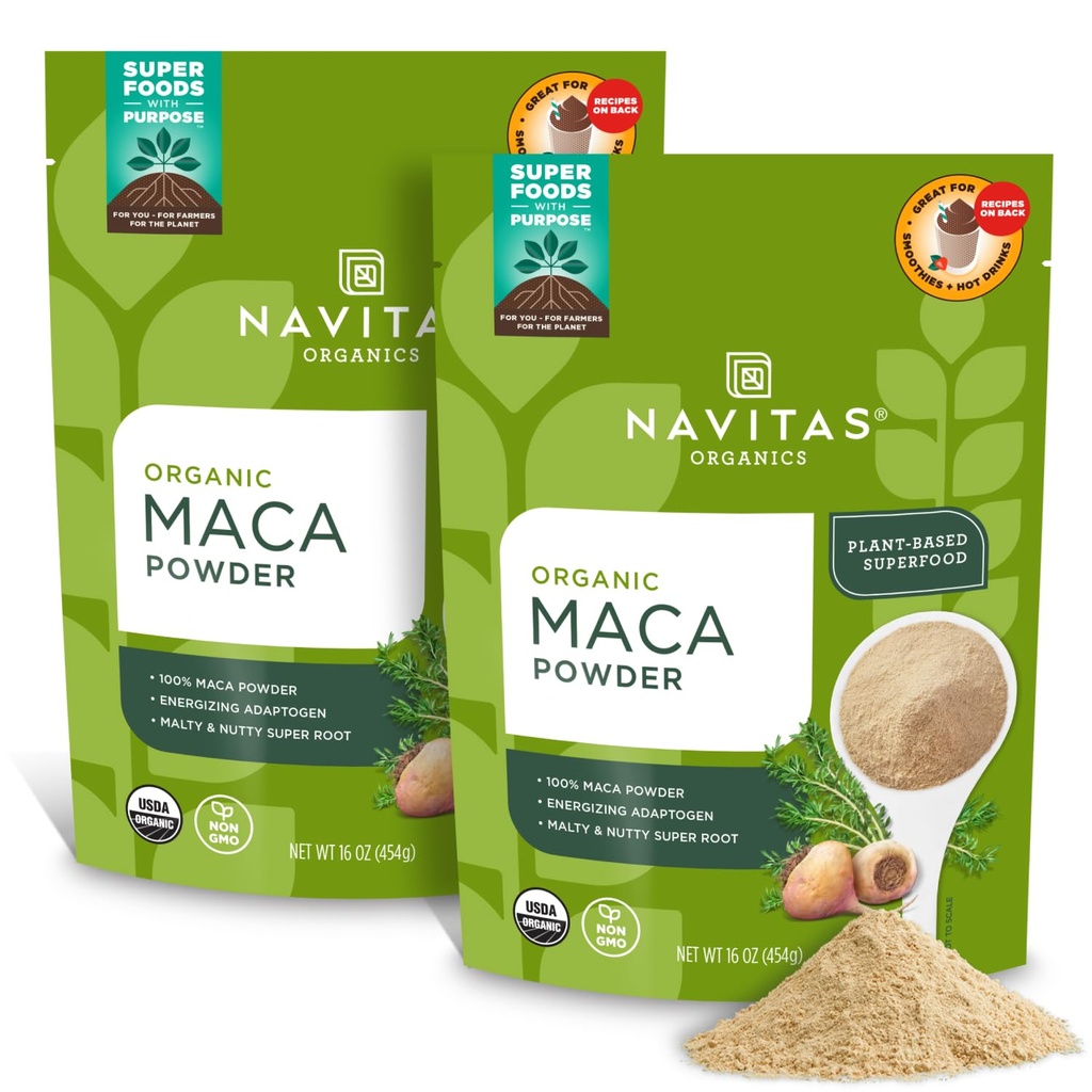 Navitas Organics Maca Toz, 16oz. (2-Pack), 181 Hizmet - Organik, Sigara içilmeyen, Gluten-Free,Light Brown