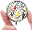 Mini Pill Box, Small Pill Box, Portable Pill Box, Cute Pill Organizer for Vitamins, Drugs, Fish Oil and Supplements (Beyaz Çiçekler)
