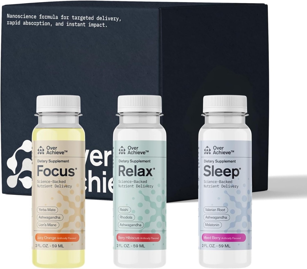 Gelişmiş Nanobilim Teknolojisi, 12 Pack, Stres Calming Relax Drink, Sleep Aid Drink, Nootropic Brain Supplement Focus Drink, 2 oz Shot