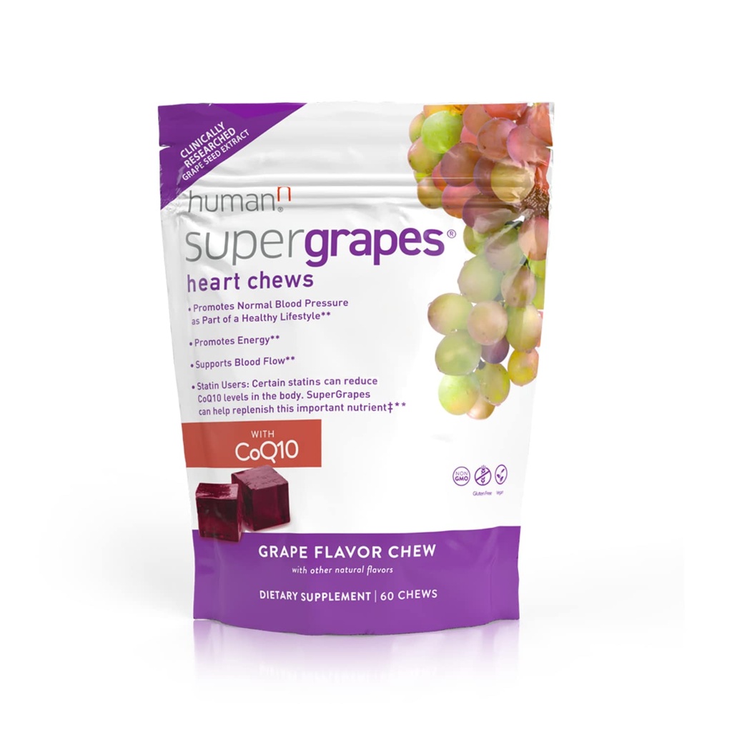 HumanN SuperGrapes Chews Supplement – 100 mg CoQ10 ve Grape Tohumu - SuperBeets'in yapımcılarından - Grape Flavor, 60 Kont