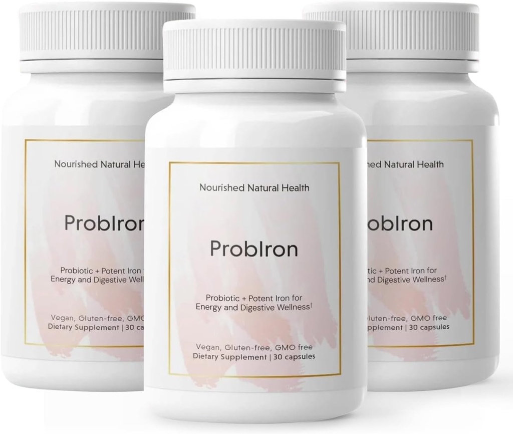 Nourished Natural Health ProbIron - Women's Probiyotik + Iron Supplement C ve Copper ile Güçlendi - Enerji ve Digestive Wellness için Vegan Formula - 90 Capsules