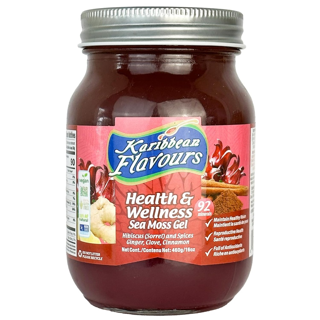 Sea Moss Gel (Sorrel Hibiscus) 16 Oz. | Natural Raw Organic | Vitaminler ve Mineraller ile Paketlendi | Raf Stable | Etik Olarak hasat edildi