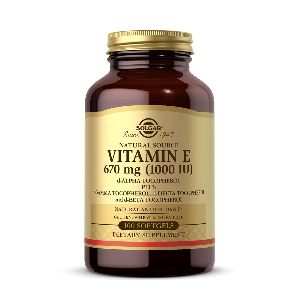 Solgar Vitamin E 670 mg (1000 IU), 100 karma Softgels - Doğal Antioksi, Skin & Immune System Support - Doğal Kaynaklanan Vitamin E - Gluten Free, Dairy Free - 100 Hizmet