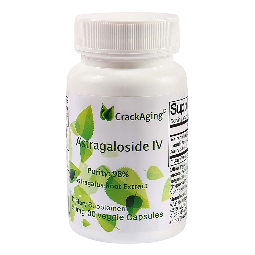 Crackaging-Super-Absorption Astragaloside IV 98% 50mg 30 Capsule Anti-Aging DNA Cell Telomere Astragalus Root Supplements