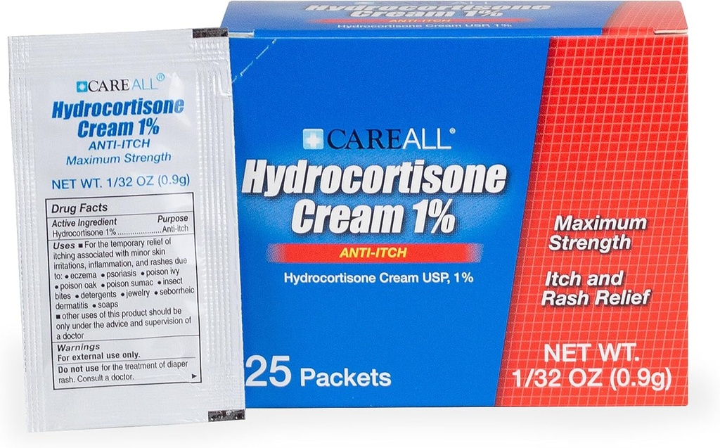 Tüm Hydrocortisone Krem% 1 (25 Pack), 0.9gr radyatör Packet. En Güçlü Formulation, Anti-Itch Rash Skin Cream Relieves Itching, Eczema, Böcek Bites, Zehir Ivy ve Psoriasis