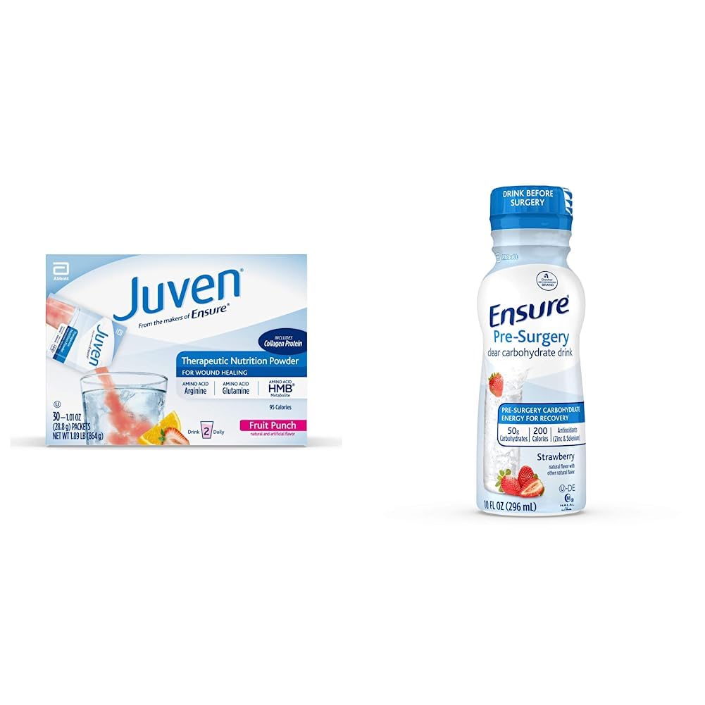 Juven Tedavi Beslenmesi Yara İyileştirme Desteği için Toz Mix, Collagen Protein, Meyve Zehiri, 30 Kont & Tavsiye Pre-Surgery, Clear Carbohidrat İçecek, Strawberry, 10 fl oz, 4 Count