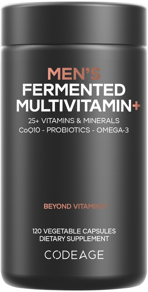 Kodage Men's Daily Multivitamin - 25+ Essential Vitamins & Minerals, Organik Tüm Gıdalar, Probiyotikler, Omega-3, çinko, A, B, C, D, E & K - 120 Capsules